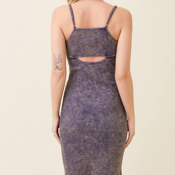 MYSTREE Ribbed Cotton Bodycon Dress | Deep Plum - Picture 3 of 5